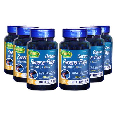 unilife-kit-6x-regene-flex-vitaminaC-colageno-tipoII-tipo2-tipo-2-II-40mg-RDI--1000mg-30-tabletes-comprimidos-loja-projeto-verao