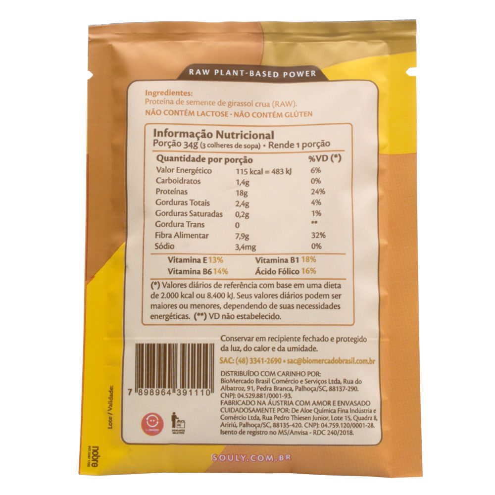 Proteína De Semente De Girassol Crua 34g Souly Comprar Aqui Projeto Verao 4470