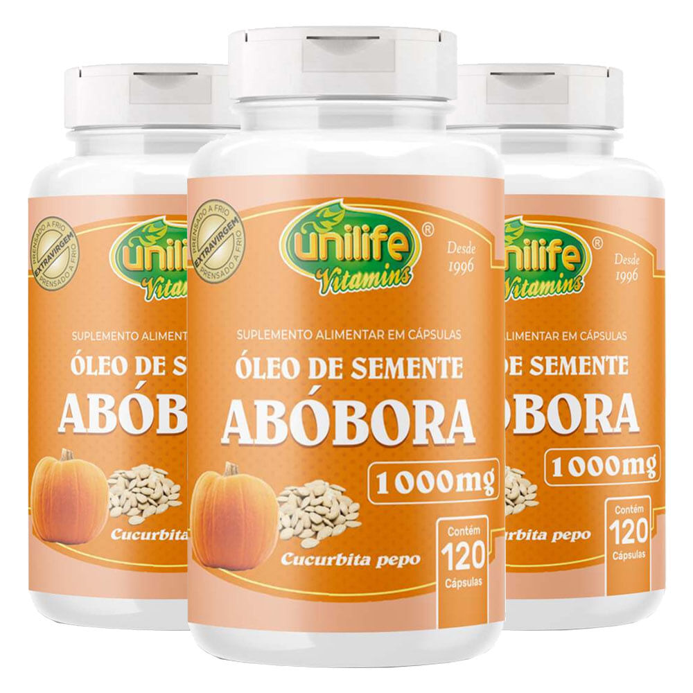 Kit 3x Óleo De Semente De Abóbora (1000mg) 120 Cápsulas - Unilife ...