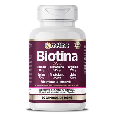 melfort-biotina-com-l-cisteina-metionina-arginina-serina-triptofano-lisina-vits-min-500mg-60-capsulas